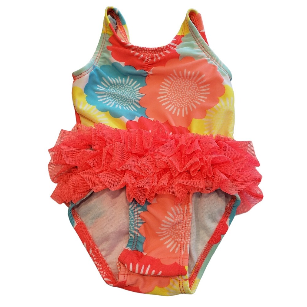 Cat & Jack Baby Girls 6-9 Months Neon Floral Tutu Ruffles Swimsuit Bathing Suit